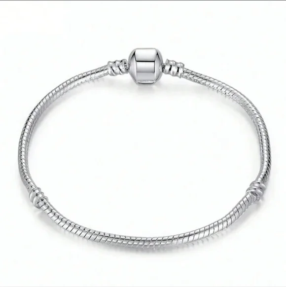 925 sterling silver  Round Snake Chain Charm Bracelet 9" - Picture 2 of 7